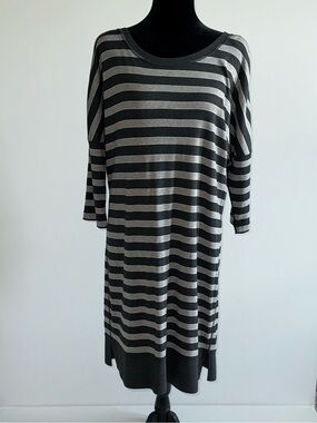 Tommy Bahama Striped Knit T-Shirt Dress Gray Black Women's M